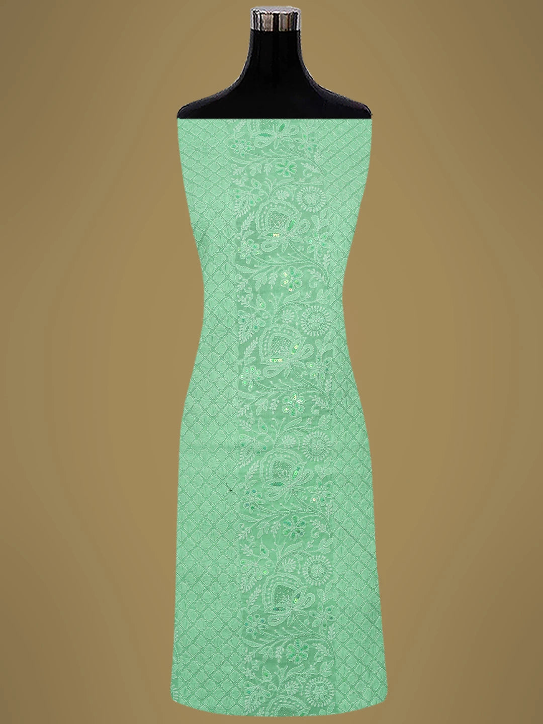 Ada Hand Embroidered Sea Green Cotton Lucknowi Chikankari Unstitched Suit Piece With Cutdana Work 01A678199