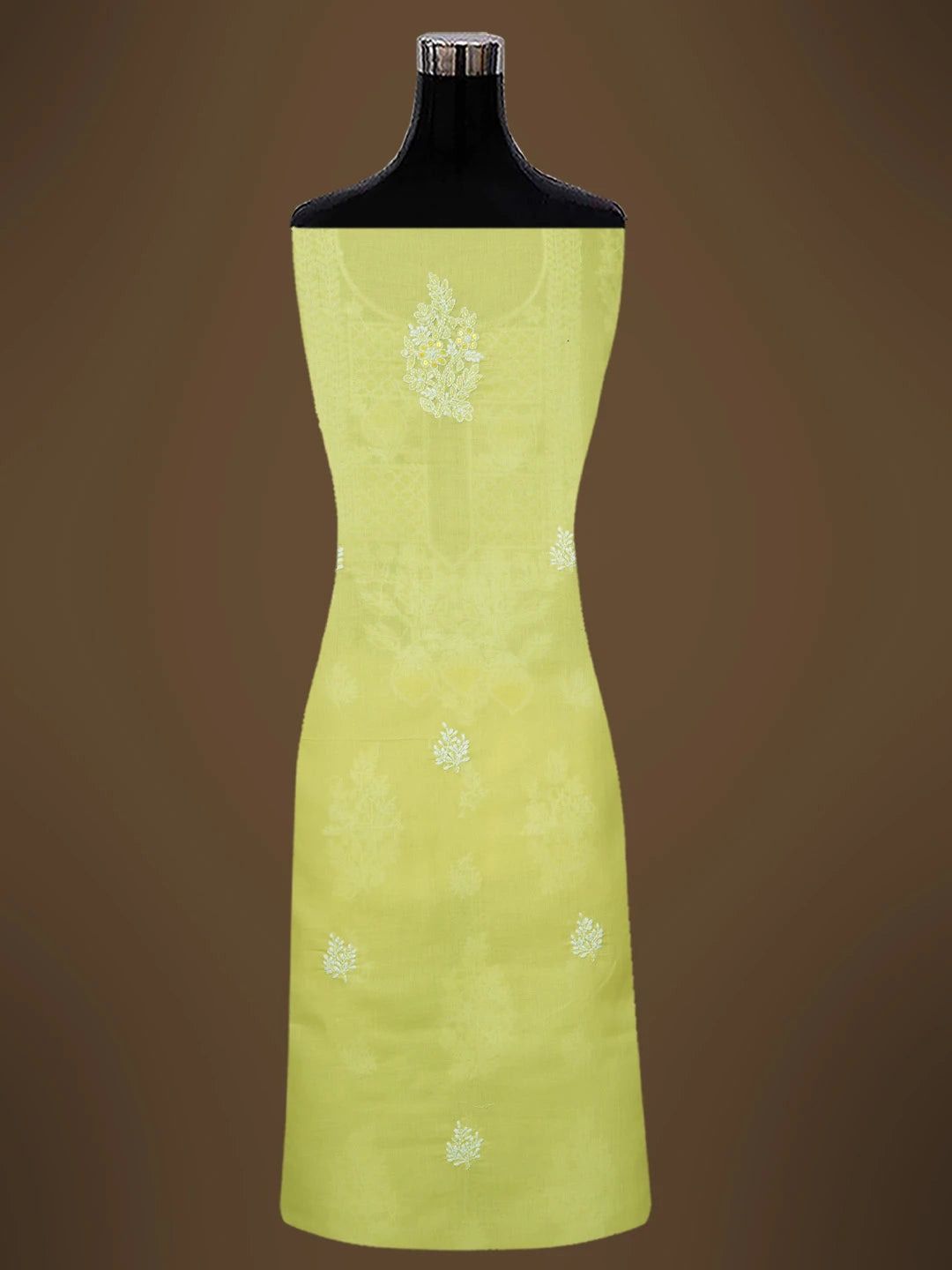 Ada Hand Embroidered Yellow Cotton Lucknowi Chikankari Unstitched Suit Piece With Cutdana Work 01A678391