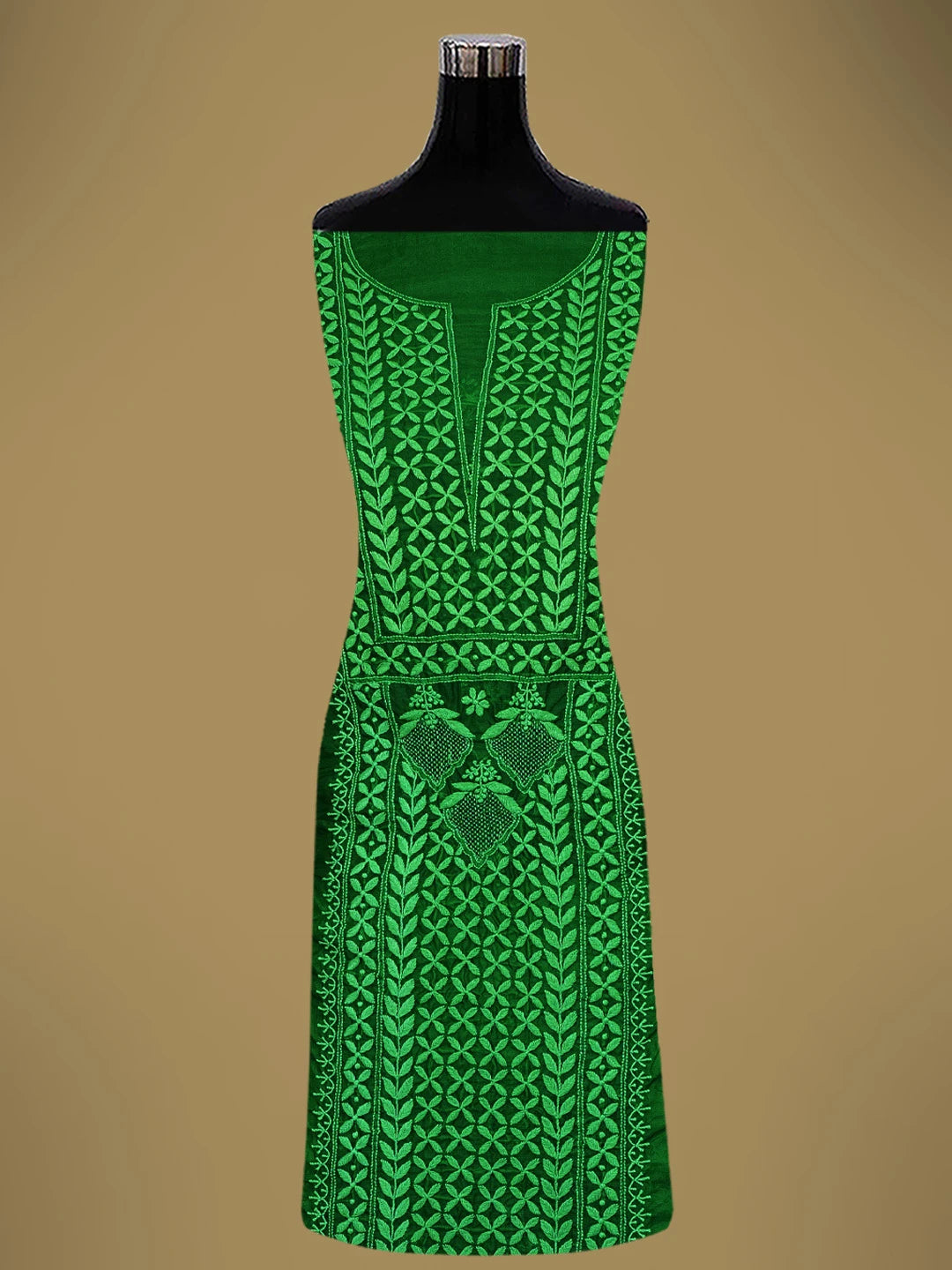 Ada Hand Embroidered Forest Green Organza Lucknowi Chikankari Unstitched Kurta Dupatta Set 01A316321