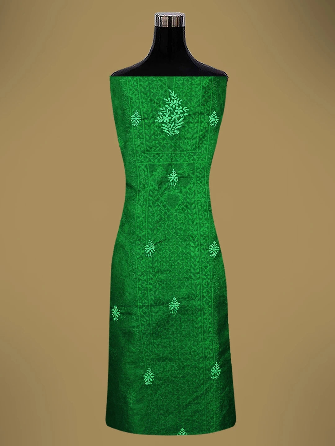 Ada Hand Embroidered Forest Green Organza Lucknowi Chikankari Unstitched Kurta Dupatta Set 01A316321