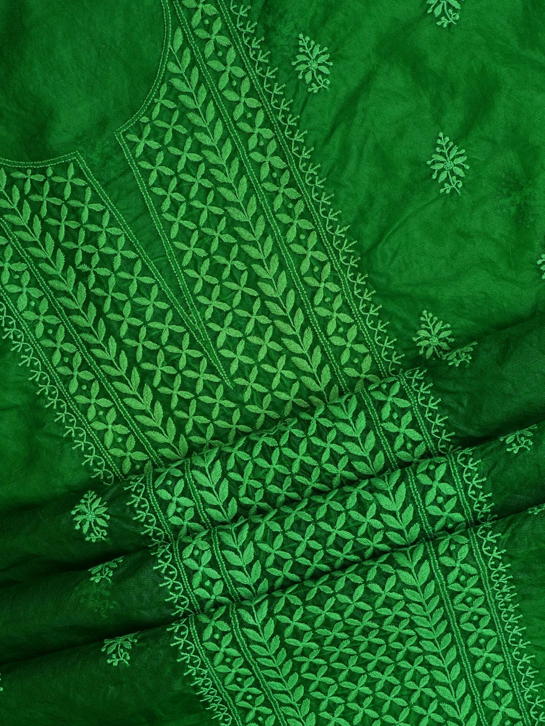 Ada Hand Embroidered Forest Green Organza Lucknowi Chikankari Unstitched Kurta Dupatta Set 01A316321