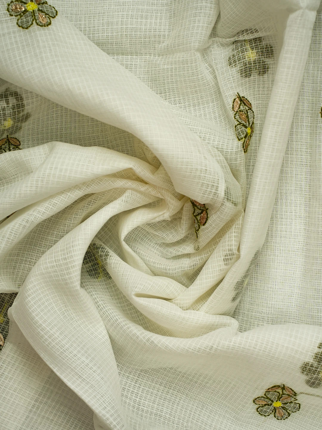 Ada Hand Embroidered White Kota Lucknowi Chikankari Unstitched Kurta Dupatta Set With Gota Patti Work 01A581885