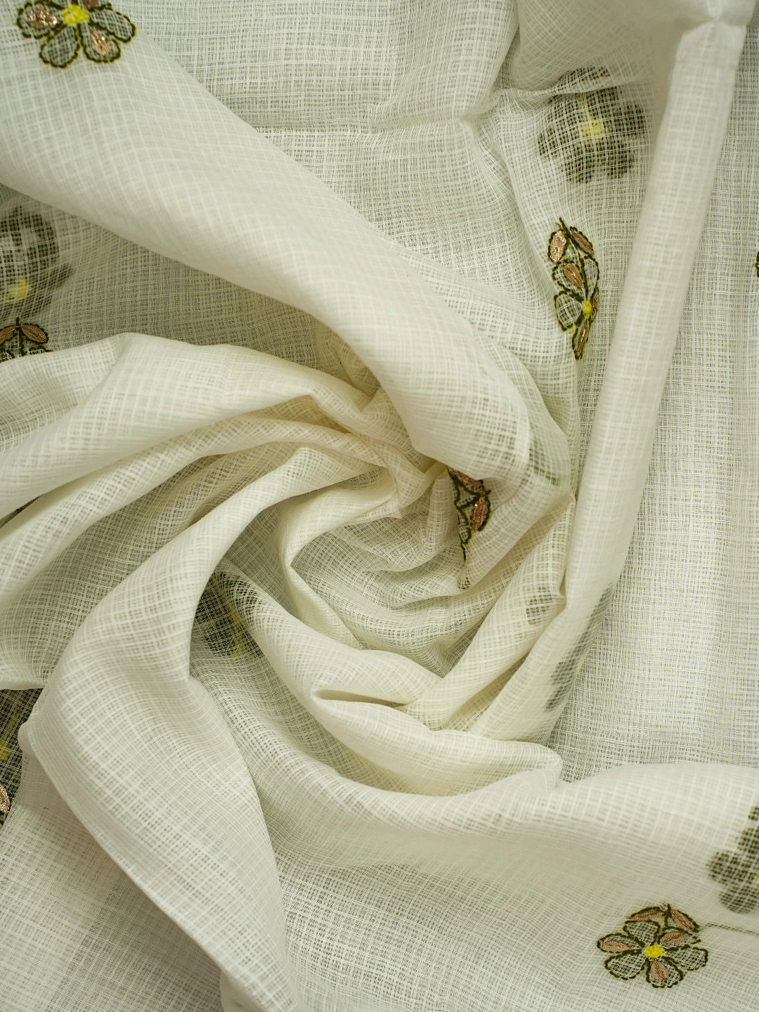Ada Hand Embroidered White Kota Lucknowi Chikankari Unstitched Kurta Dupatta Set With Gota Patti Work 01A581885