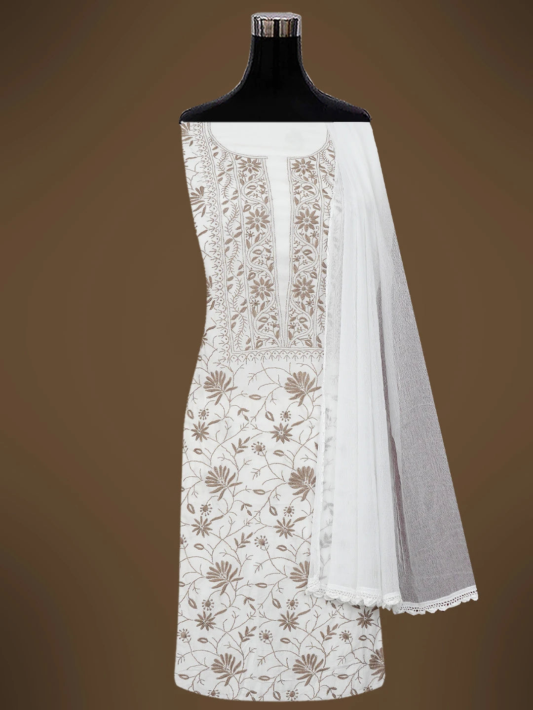 Ada Hand Embroidered White Modal Lucknowi Chikankari Unstitched Suit Piece 01A700565