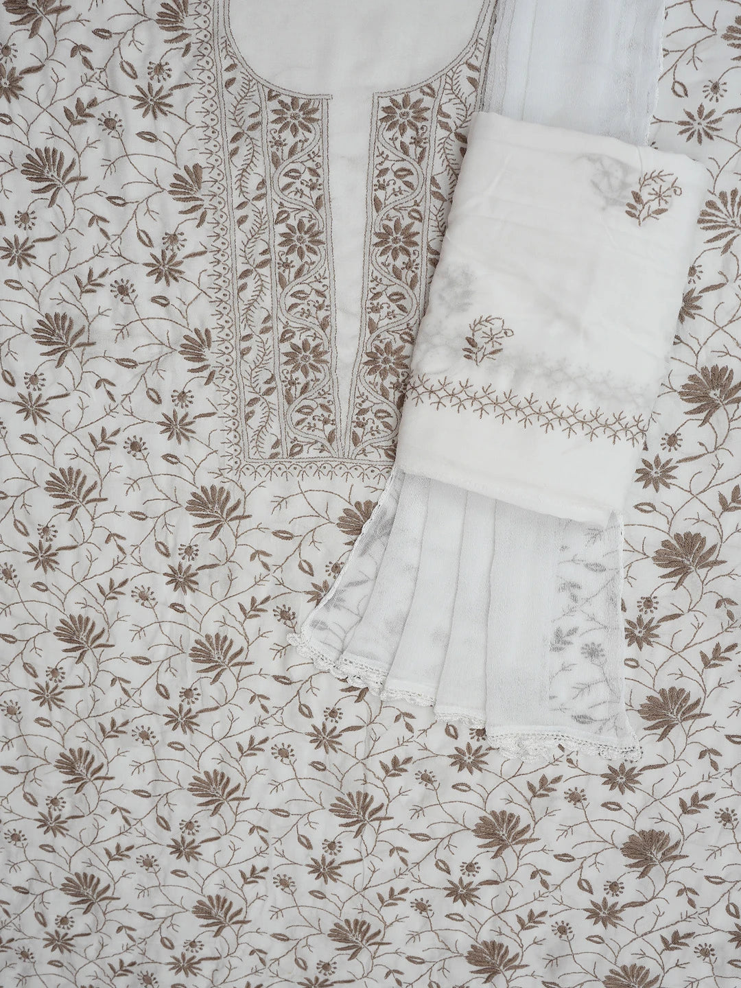 Ada Hand Embroidered White Modal Lucknowi Chikankari Unstitched Suit Piece 01A700565