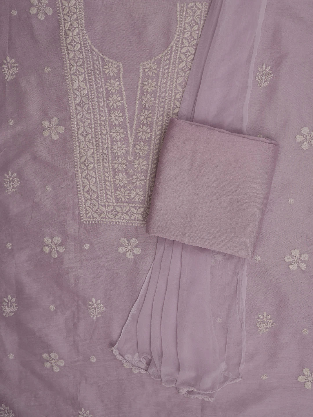 Ada Hand Embroidered Mauve Chanderi Lucknowi Chikankari Unstitched Suit Piece 01A700719