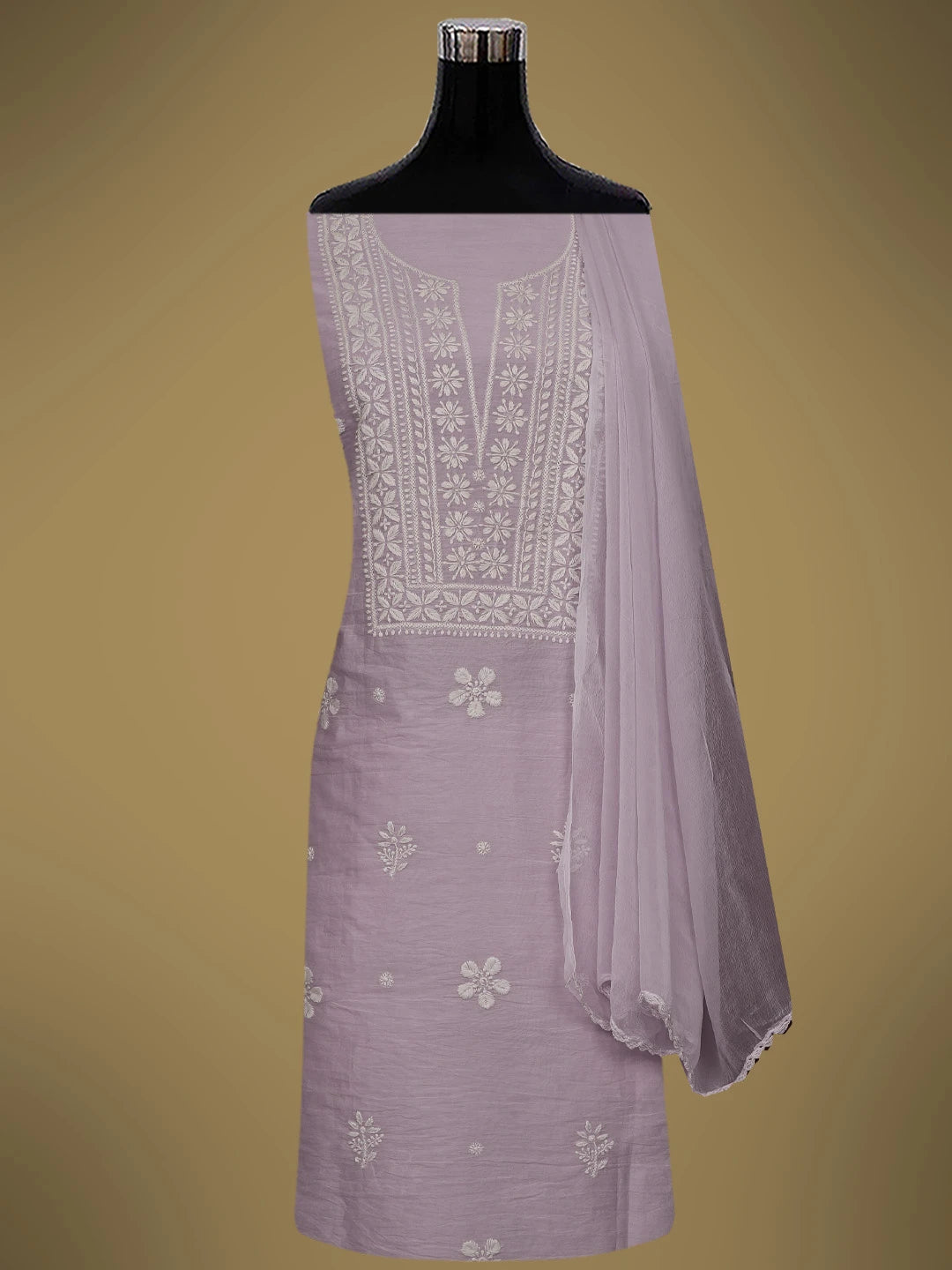 Ada Hand Embroidered Mauve Chanderi Lucknowi Chikankari Unstitched Suit Piece 01A700719