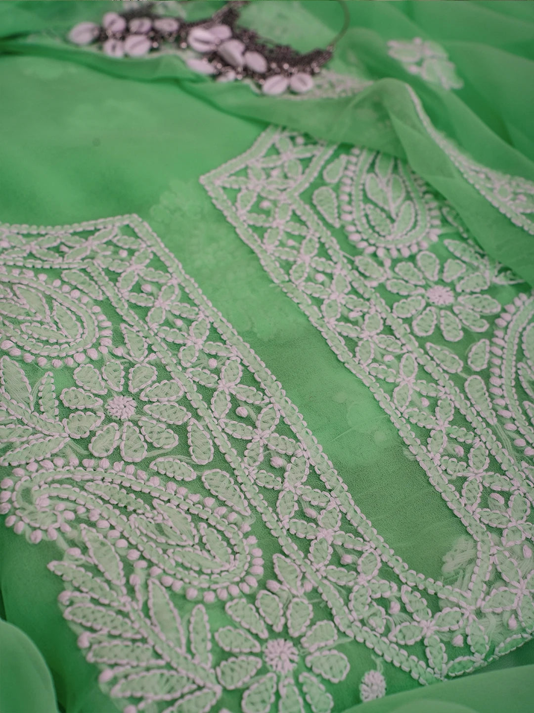 Ada Hand Embroidered Neon Green Georgette Lucknowi Chikankari Unstitched Suit Piece A211324