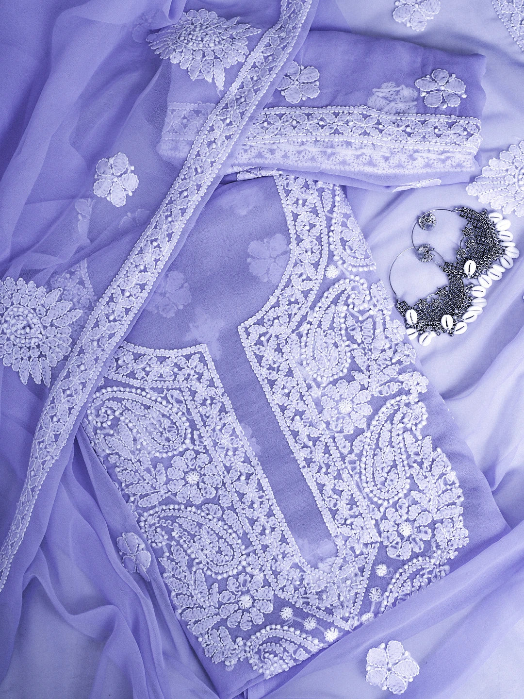 Ada Hand Embroidered Mauve Georgette Lucknowi Chikankari Unstitched Suit Piece A211325