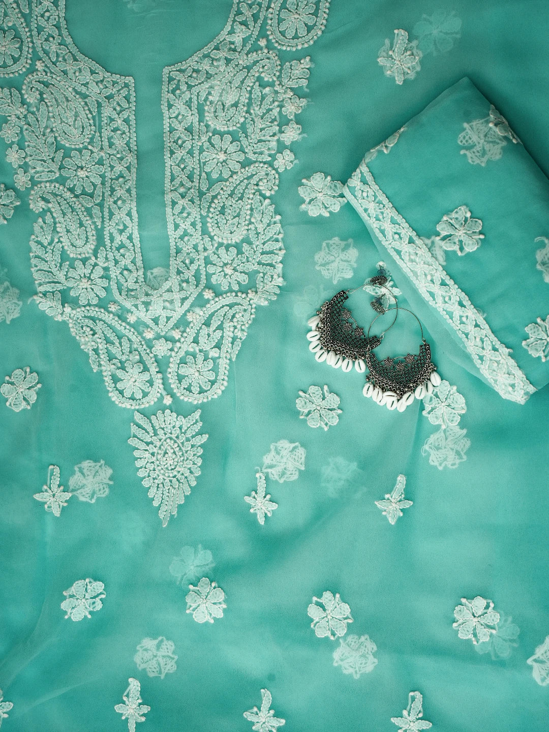 Ada Hand Embroidered Sea Green Georgette Lucknowi Chikankari Unstitched Suit Piece A211326