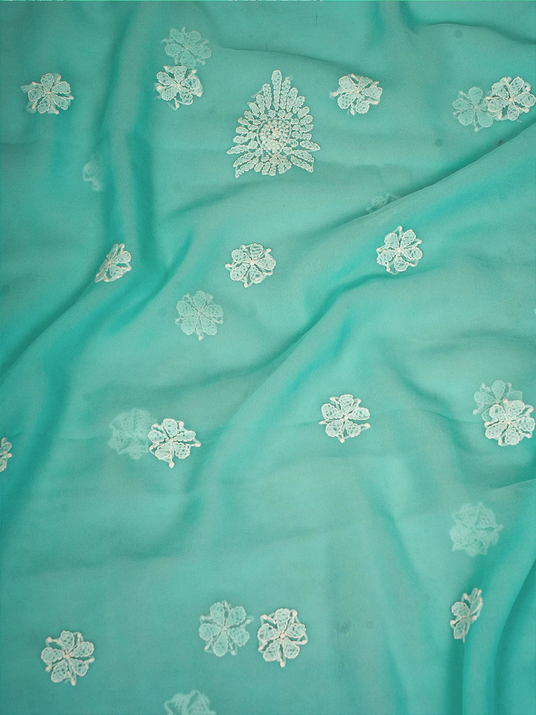 Ada Hand Embroidered Sea Green Georgette Lucknowi Chikankari Unstitched Suit Piece A211326