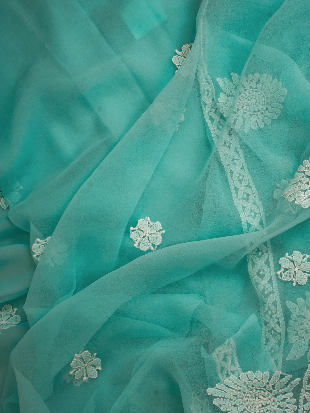 Ada Hand Embroidered Sea Green Georgette Lucknowi Chikankari Unstitched Suit Piece A211326