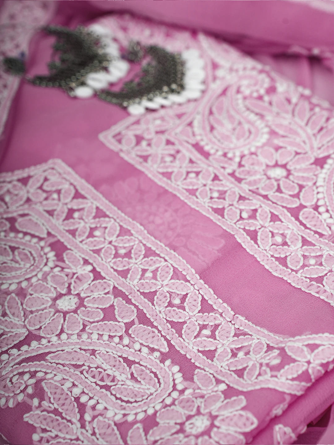 Ada Hand Embroidered Pink Georgette Lucknowi Chikankari Unstitched Suit Piece A211327