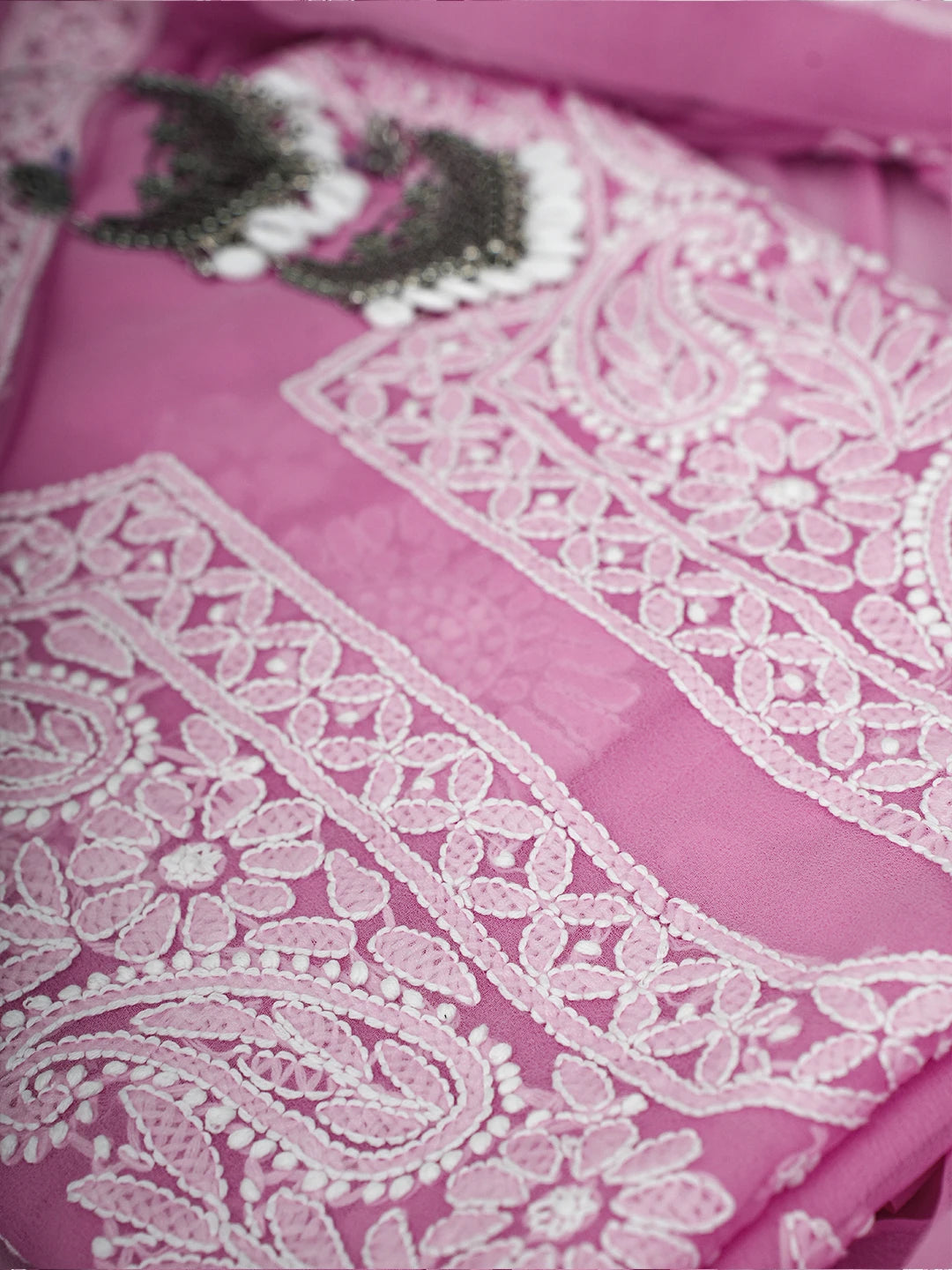 Ada Hand Embroidered Pink Georgette Lucknowi Chikankari Unstitched Suit Piece A211327