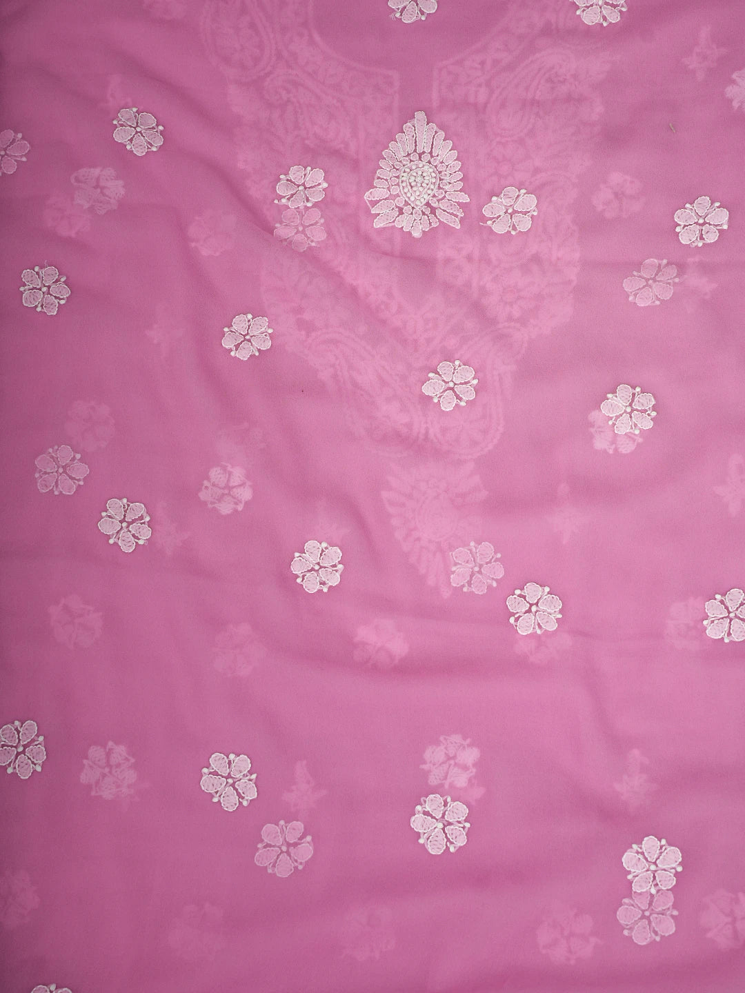 Ada Hand Embroidered Pink Georgette Lucknowi Chikankari Unstitched Suit Piece A211327