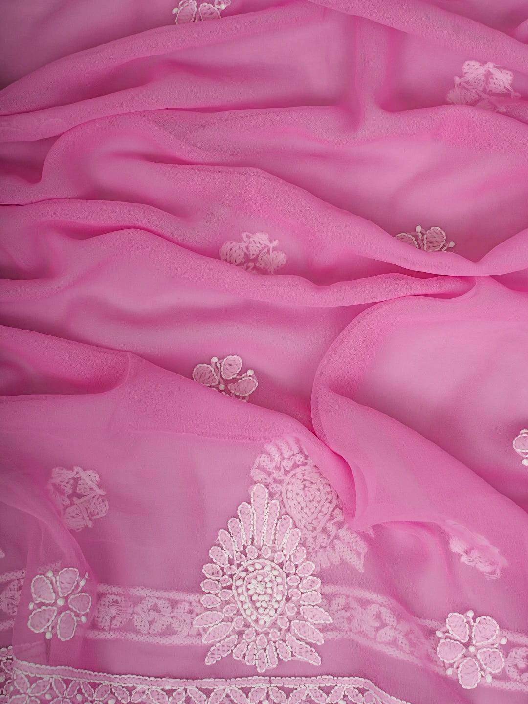 Ada Hand Embroidered Pink Georgette Lucknowi Chikankari Unstitched Suit Piece A211327