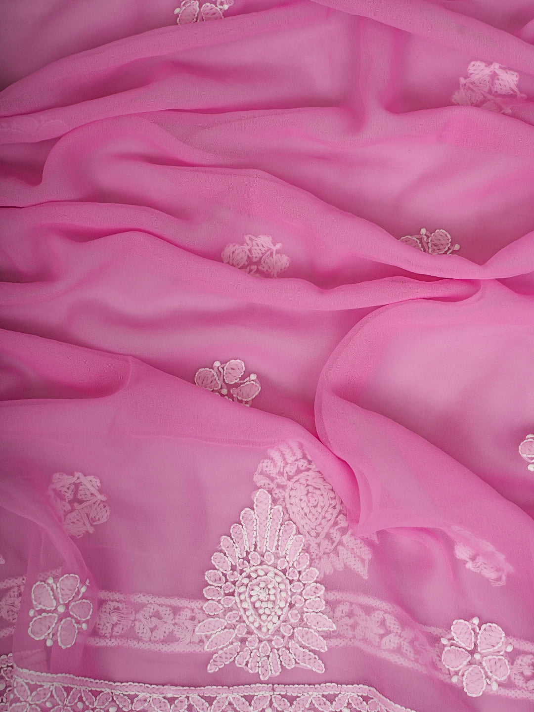 Ada Hand Embroidered Pink Georgette Lucknowi Chikankari Unstitched Suit Piece A211327