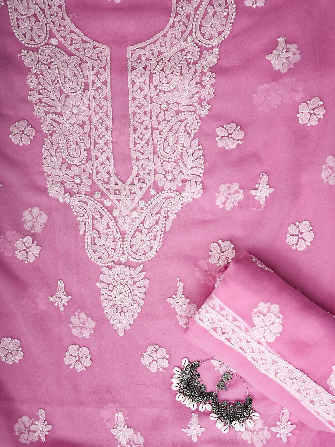 Ada Hand Embroidered Pink Georgette Lucknowi Chikankari Unstitched Suit Piece A211327