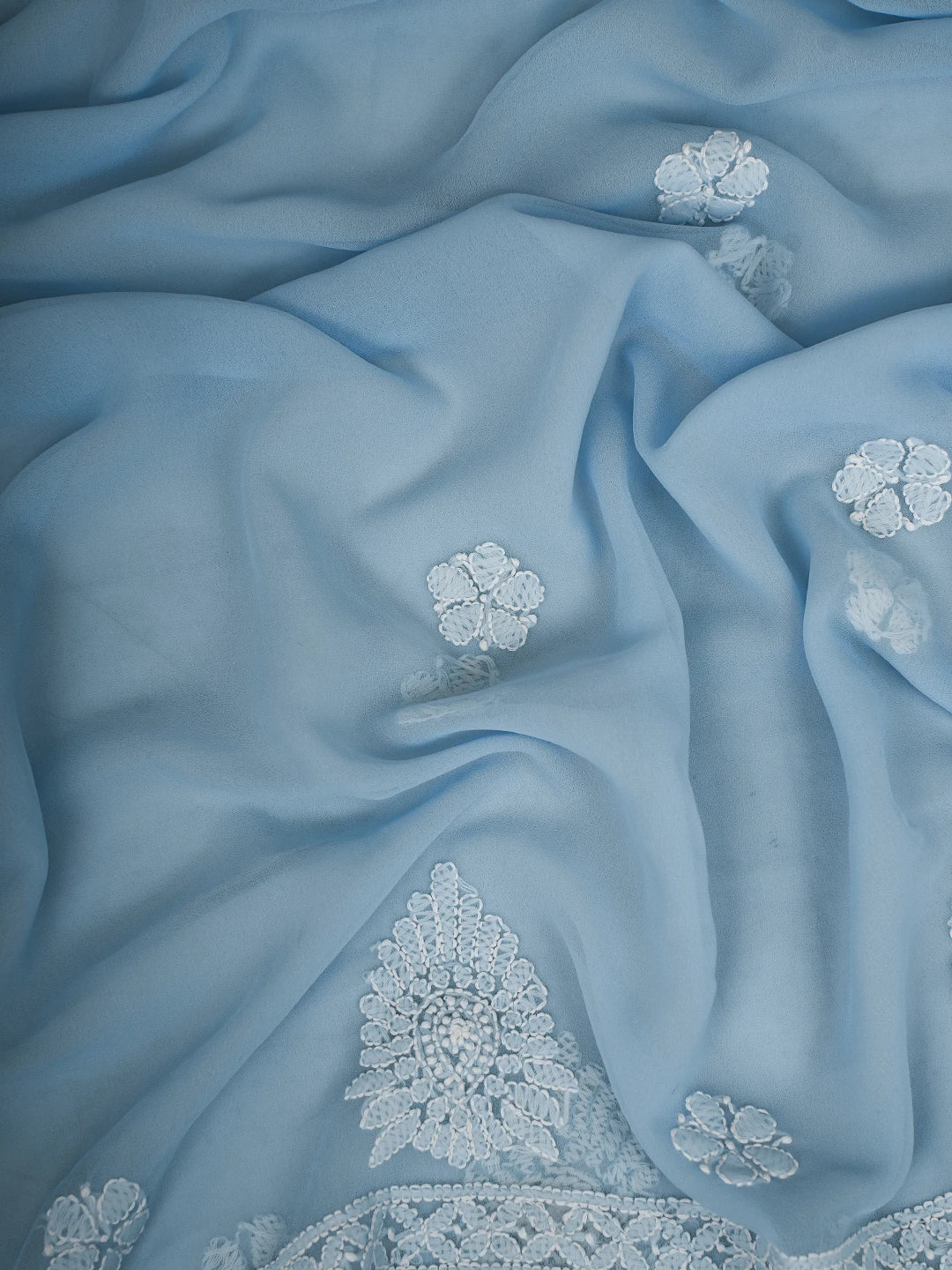 Ada Hand Embroidered Powder Blue Georgette Lucknowi Chikankari Unstitched Suit Piece A211328