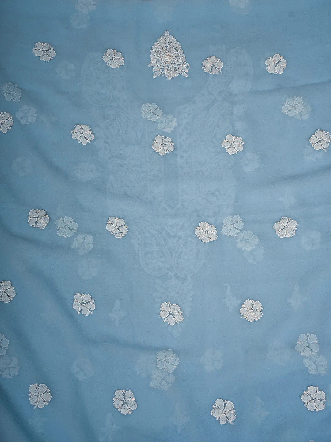 Ada Hand Embroidered Powder Blue Georgette Lucknowi Chikankari Unstitched Suit Piece A211328