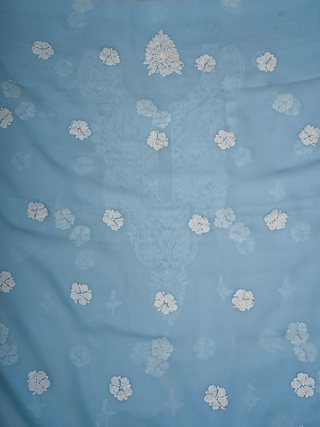Ada Hand Embroidered Powder Blue Georgette Lucknowi Chikankari Unstitched Suit Piece A211328