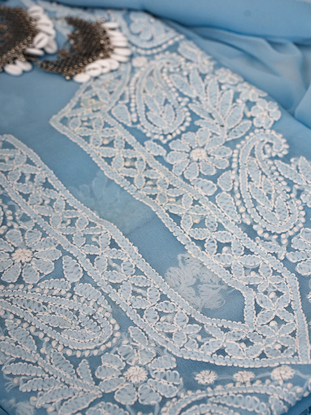 Ada Hand Embroidered Powder Blue Georgette Lucknowi Chikankari Unstitched Suit Piece A211328