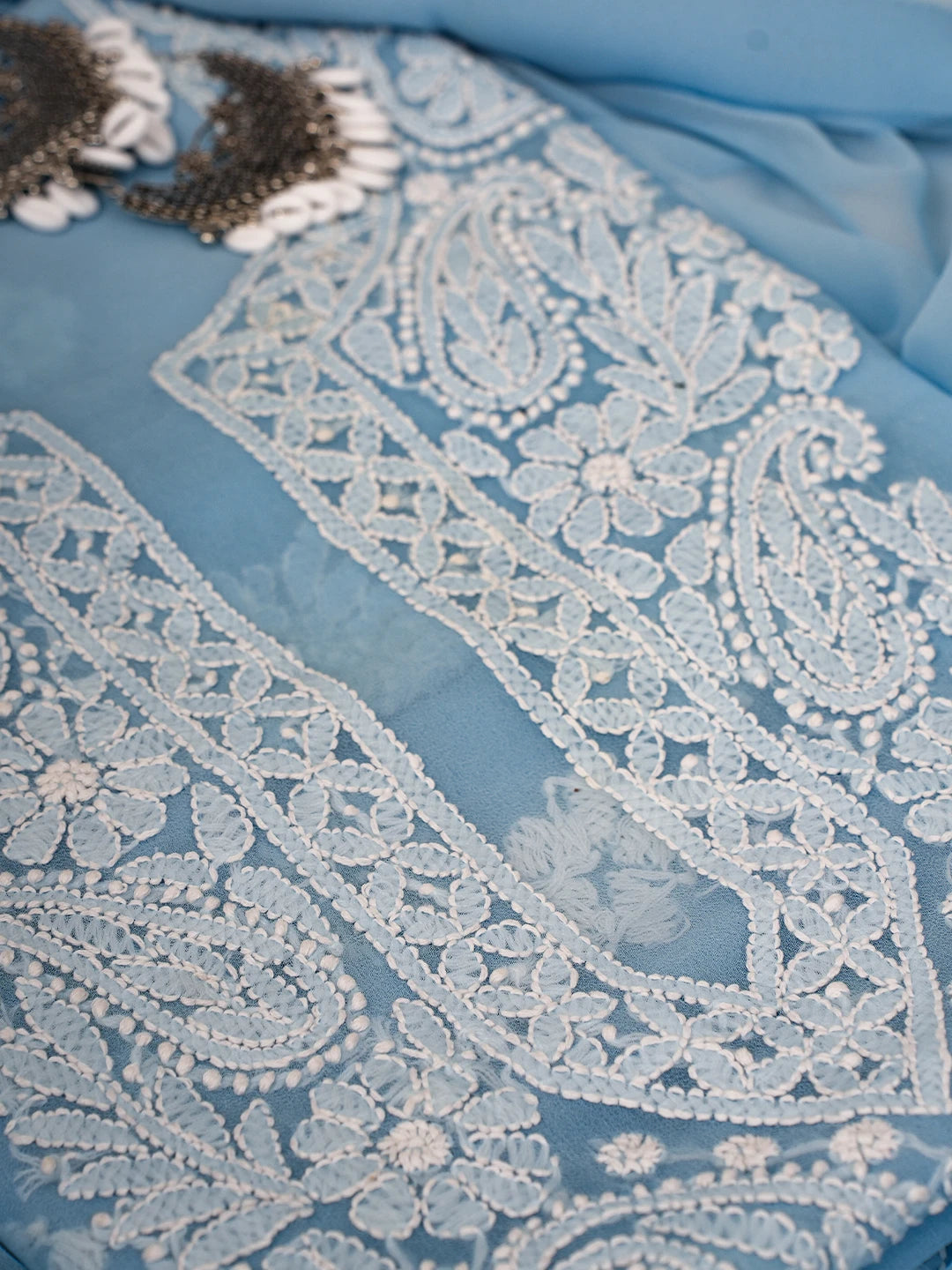 Ada Hand Embroidered Powder Blue Georgette Lucknowi Chikankari Unstitched Suit Piece A211328