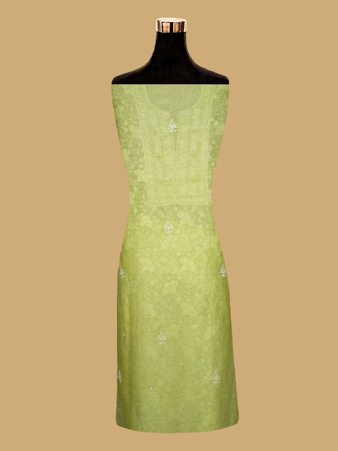 Ada Hand Embroidered Lime Green Chanderi Lucknowi Chikankari Unstitched Kurta Dupatta Set With Cutdana Work 01A618453