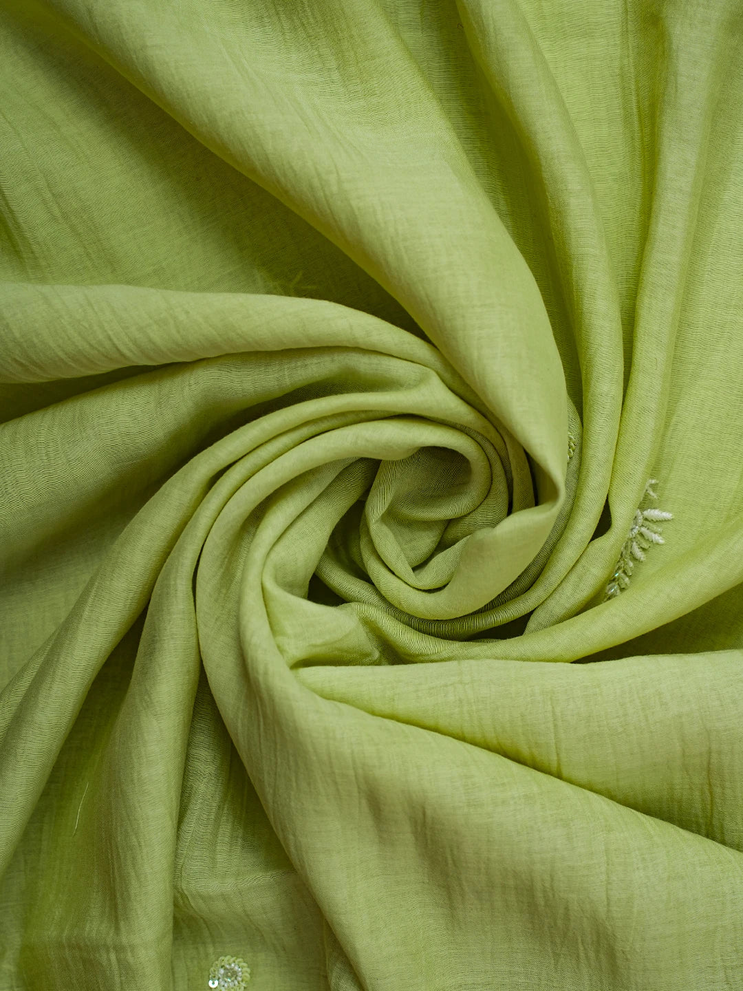 Ada Hand Embroidered Lime Green Chanderi Lucknowi Chikankari Unstitched Kurta Dupatta Set With Cutdana Work 01A618453