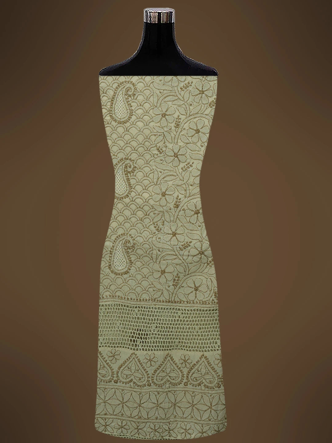 Ada Hand Embroidered Fawn Cotton Lucknowi Chikankari Unstitched Suit Piece With Muqaish Work  01A692459