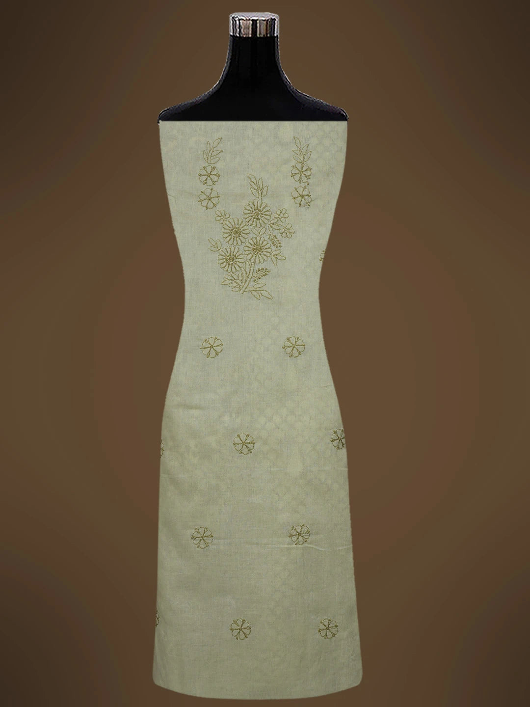 Ada Hand Embroidered Fawn Cotton Lucknowi Chikankari Unstitched Suit Piece With Muqaish Work  01A692459