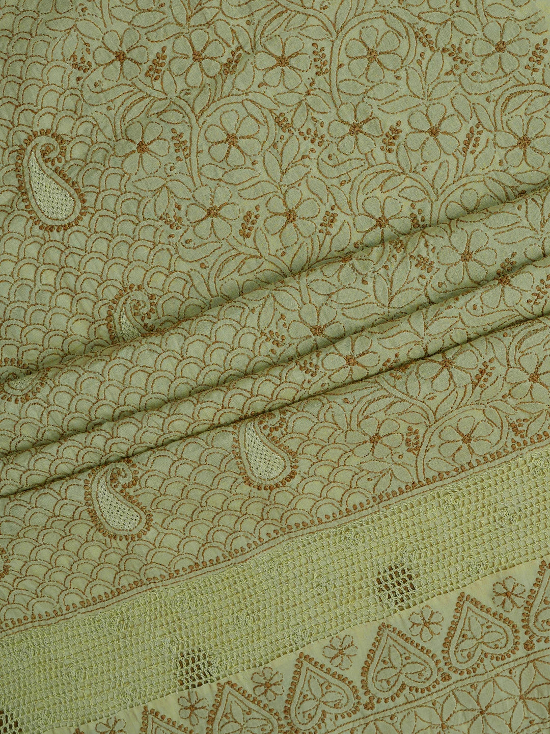 Ada Hand Embroidered Fawn Cotton Lucknowi Chikankari Unstitched Suit Piece With Muqaish Work  01A692459