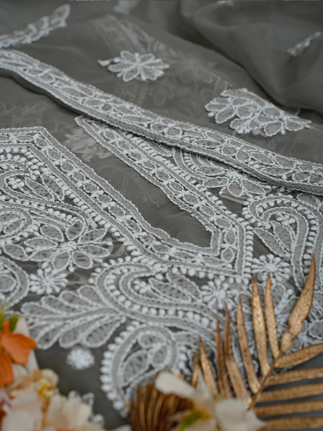 Ada Hand Embroidered Grey Georgette Lucknowi Chikankari Unstitched Suit Piece A211353