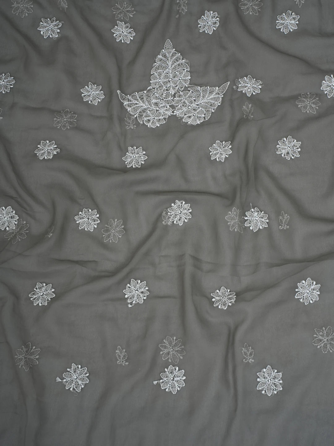 Ada Hand Embroidered Grey Georgette Lucknowi Chikankari Unstitched Suit Piece A211353