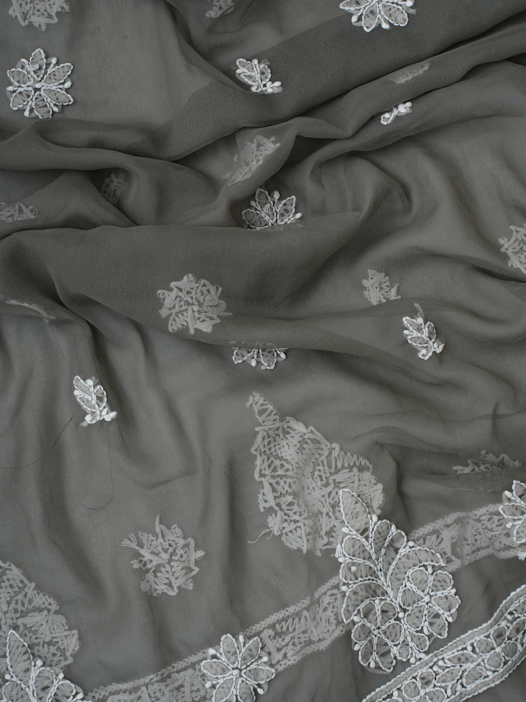 Ada Hand Embroidered Grey Georgette Lucknowi Chikankari Unstitched Suit Piece A211353