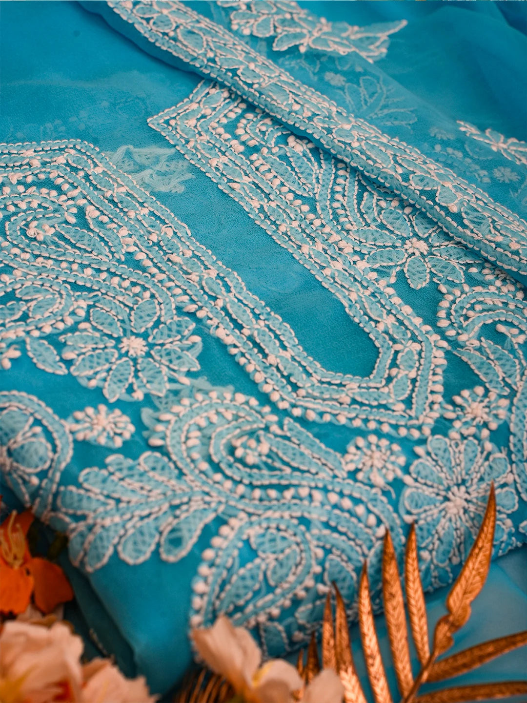 Ada Hand Embroidered Blue Georgette Lucknowi Chikankari Unstitched Suit Piece A211354