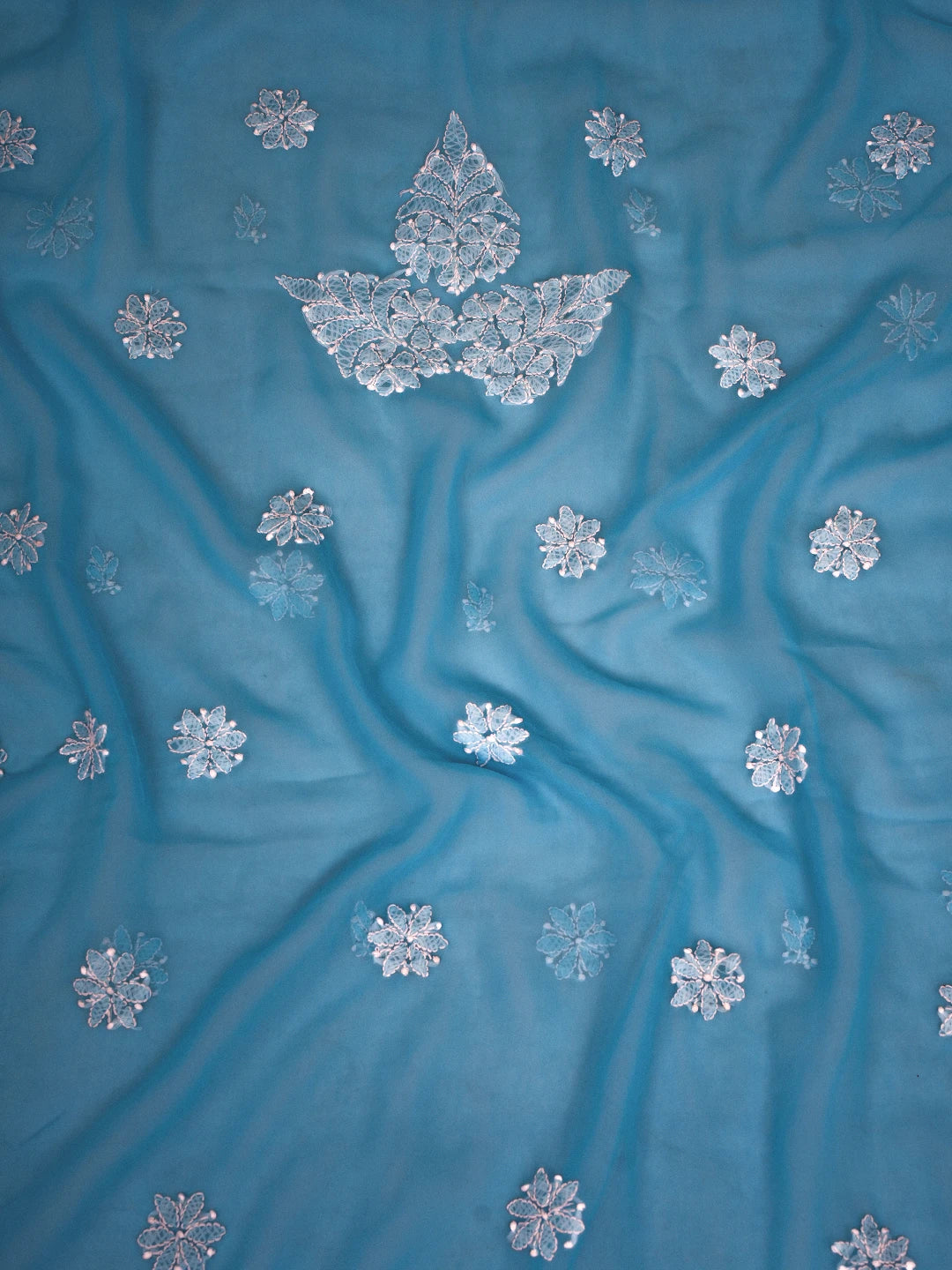 Ada Hand Embroidered Blue Georgette Lucknowi Chikankari Unstitched Suit Piece A211354
