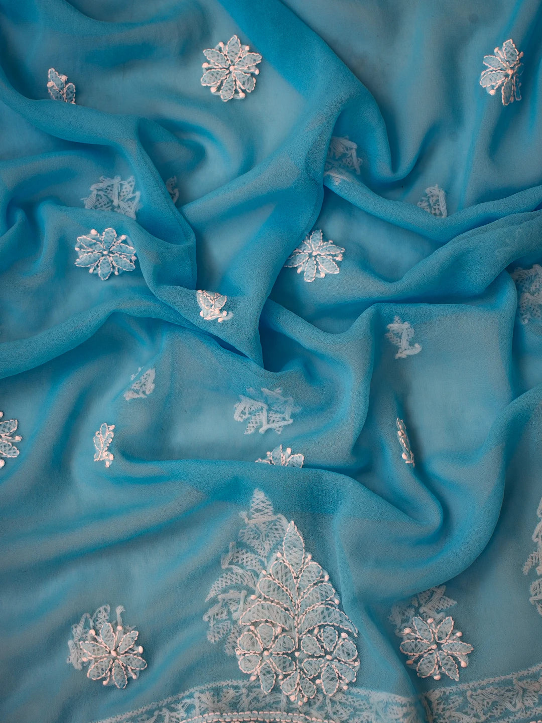 Ada Hand Embroidered Blue Georgette Lucknowi Chikankari Unstitched Suit Piece A211354