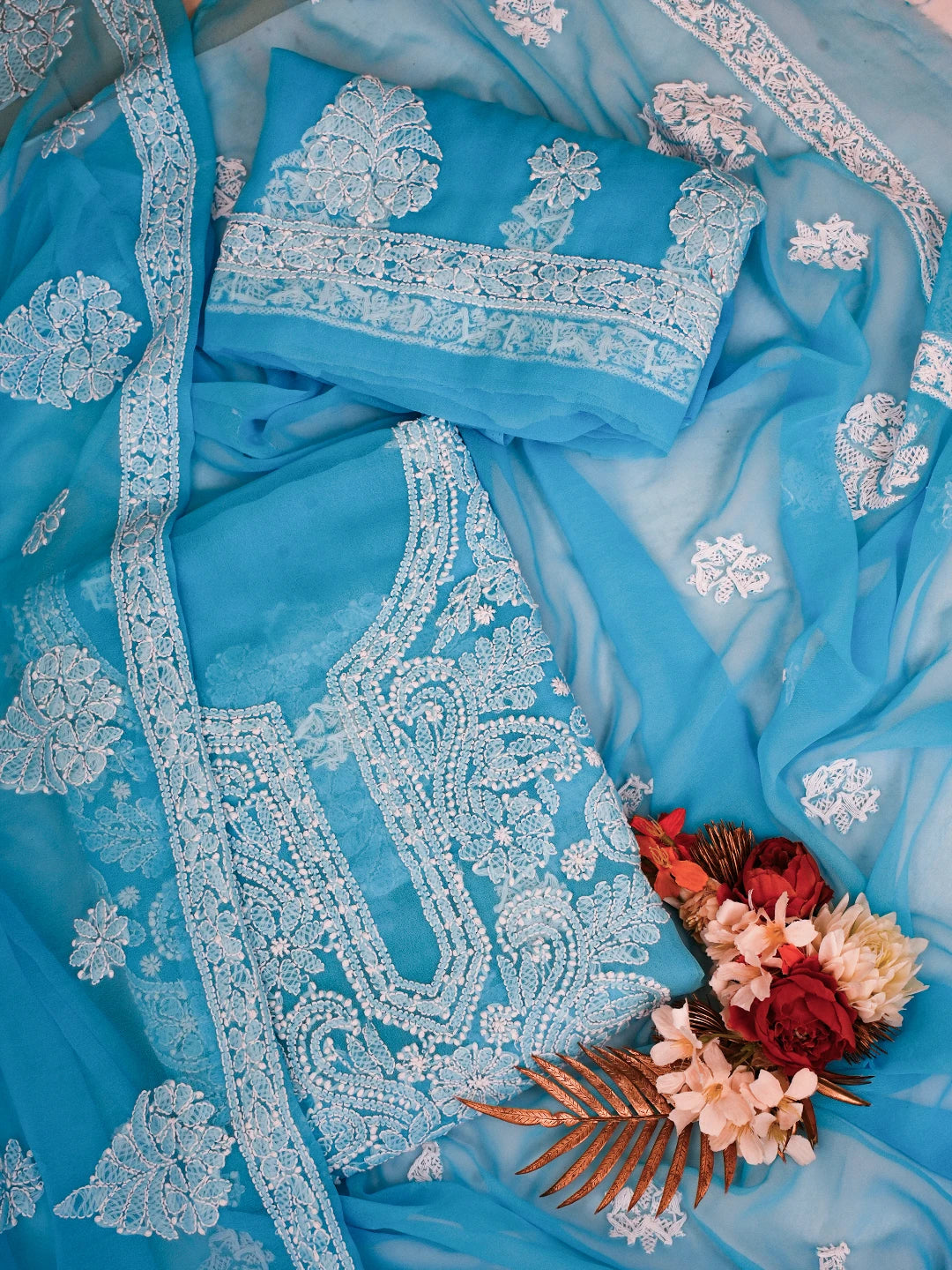 Ada Hand Embroidered Blue Georgette Lucknowi Chikankari Unstitched Suit Piece A211354
