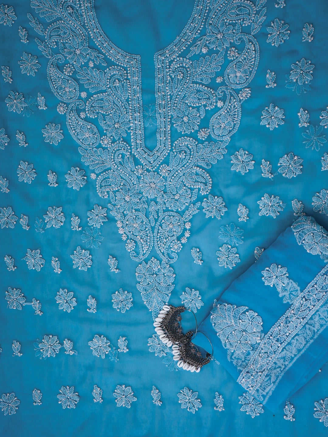 Ada Hand Embroidered Blue Georgette Lucknowi Chikankari Unstitched Suit Piece A211354