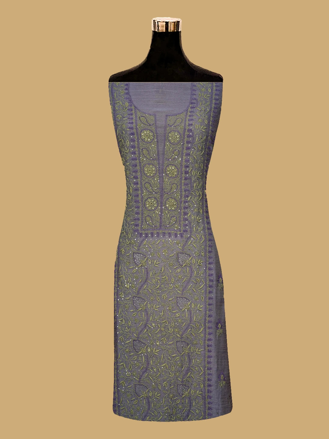 Ada Hand Embroidered Mauve Tissue Lucknowi Chikankari Unstitched Kurta Dupatta Set With Mukaish Work 01A628940