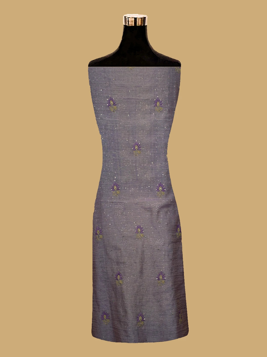Ada Hand Embroidered Mauve Tissue Lucknowi Chikankari Unstitched Kurta Dupatta Set With Mukaish Work 01A628940