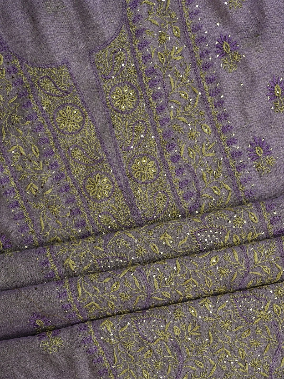Ada Hand Embroidered Mauve Tissue Lucknowi Chikankari Unstitched Kurta Dupatta Set With Mukaish Work 01A628940