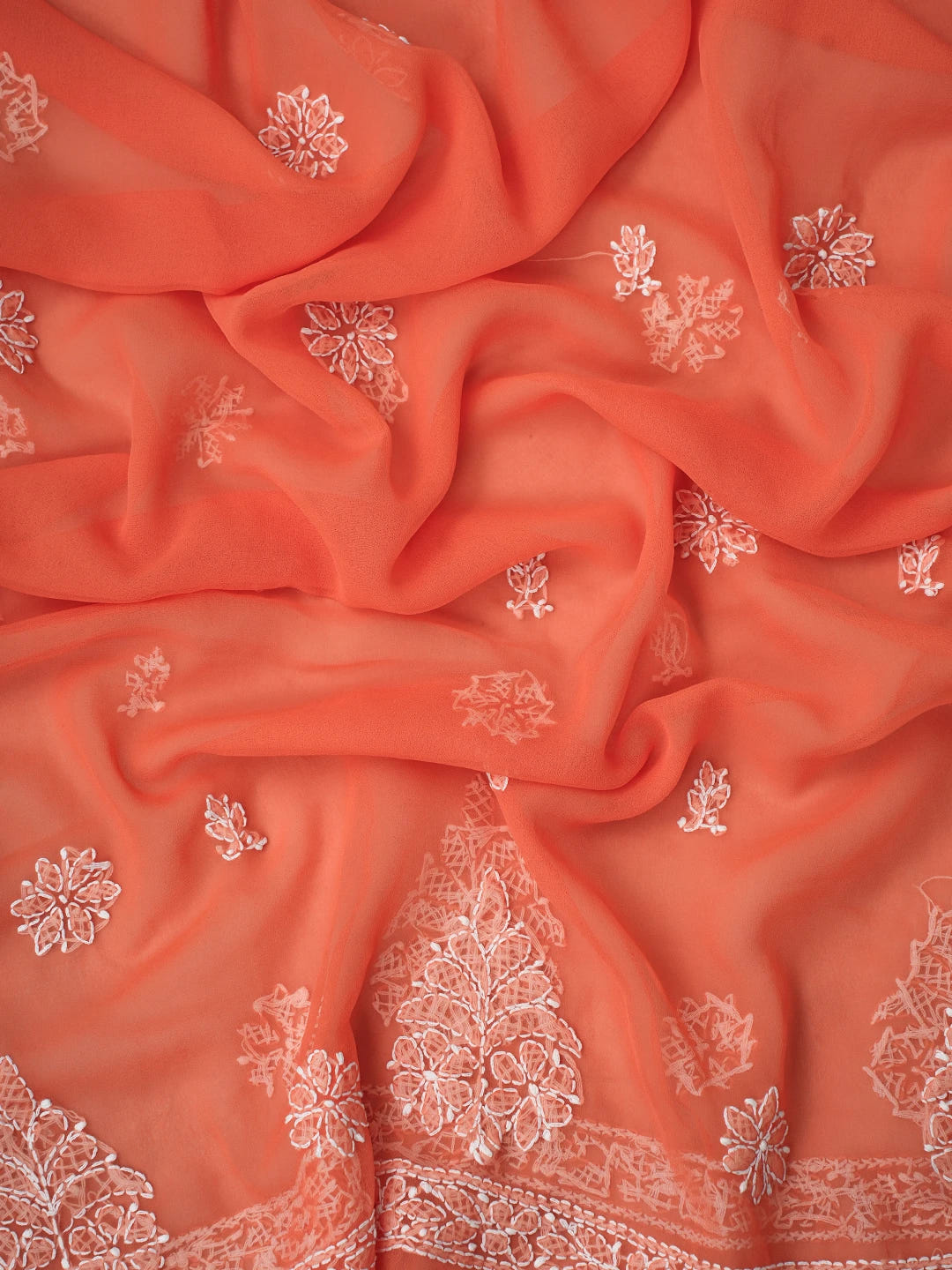 Ada Hand Embroidered Orange Georgette Lucknowi Chikankari Unstitched Suit Piece A211355