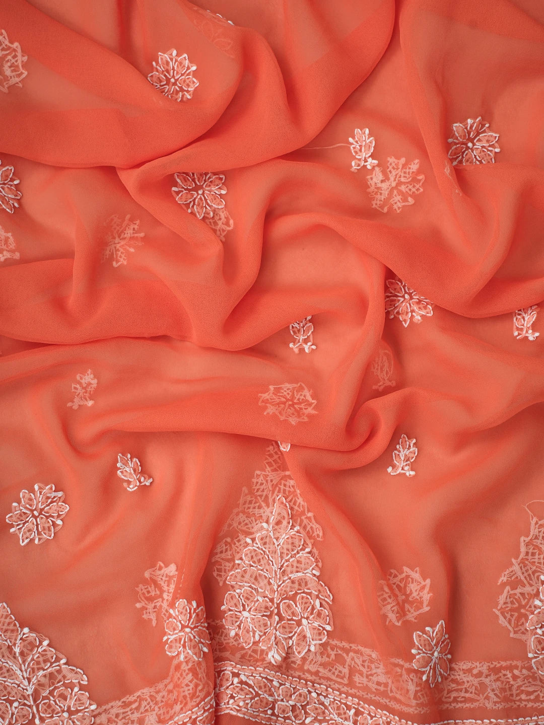 Ada Hand Embroidered Orange Georgette Lucknowi Chikankari Unstitched Suit Piece A211355