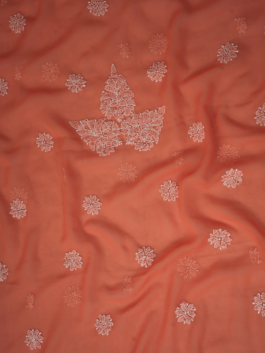 Ada Hand Embroidered Orange Georgette Lucknowi Chikankari Unstitched Suit Piece A211355