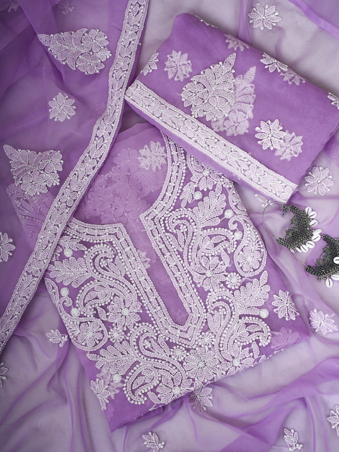 Ada Hand Embroidered Lavender Georgette Lucknowi Chikankari Unstitched Suit Piece A211356