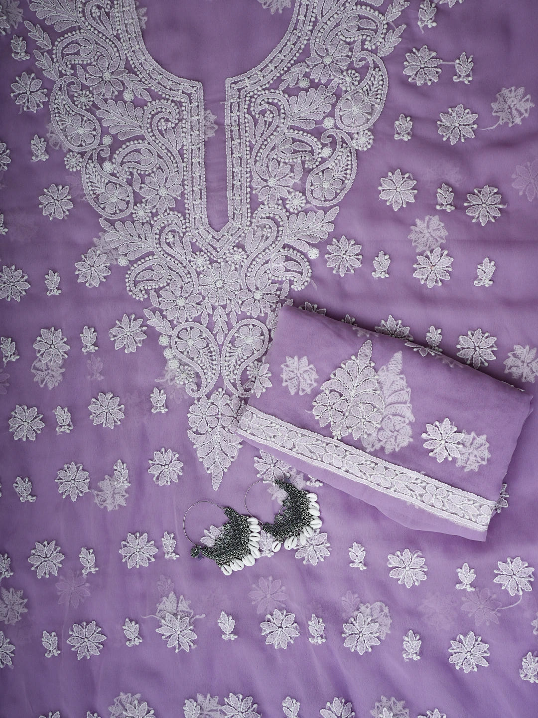 Ada Hand Embroidered Lavender Georgette Lucknowi Chikankari Unstitched Suit Piece A211356
