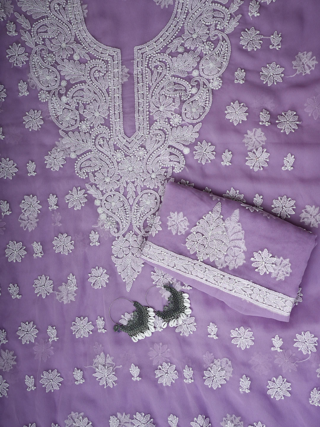 Ada Hand Embroidered Lavender Georgette Lucknowi Chikankari Unstitched Suit Piece A211356