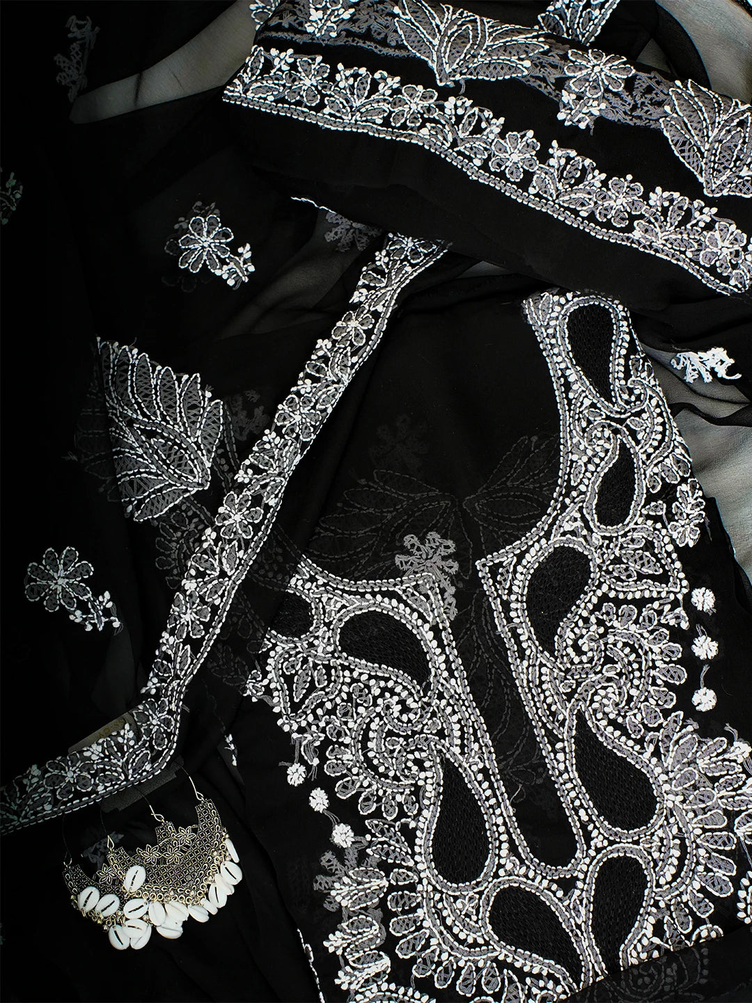 Ada Hand Embroidered Black Georgette Lucknowi Chikankari Unstitched Suit Piece A211357